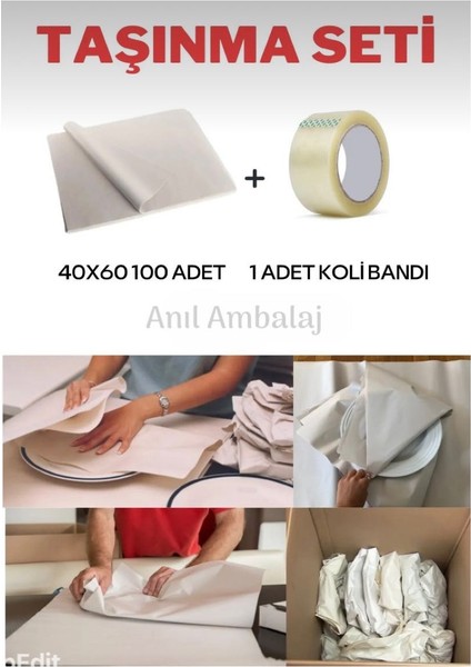 Tabak Bardak Eşya Paketleme Kağıdı 40 x 60 100 Adet - 1 Koli Bandı Taşınma Ambalaj Seti