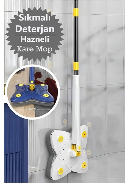 Kare Mop Kendinden Sıkmalı Yedek Bezli Temizlik Seti Beyaz