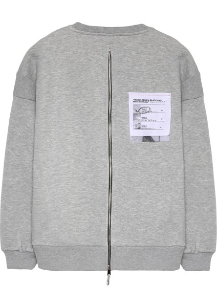 Sırtı Fermuar Detaylı Baskılı Sweatshirt Gri fiyatları