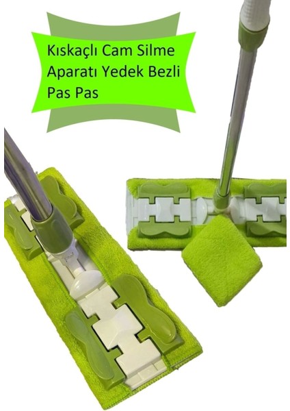 Kıskaçlı Cam Silme Mopu Mikrofiber Yedek Bezli Yer Duvar Fayans Silme Mopu