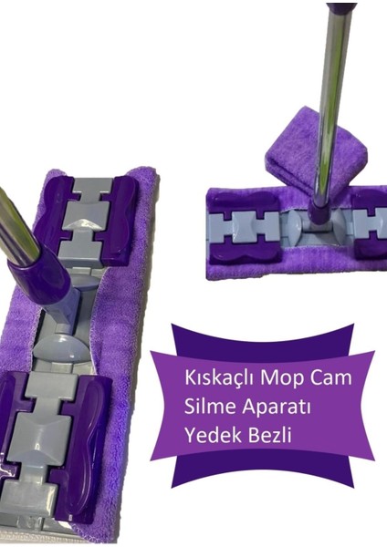 Kıskaçlı Cam Silme Mopu Mikrofiber Yedek Bezli Yer Duvar Fayans Silme Mopu
