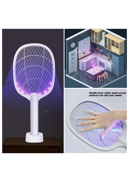 Şarjlı Sinek kovucu Masaüstü Standlı,mor Işık Sinek Kovucu Raket 5W modelleri
