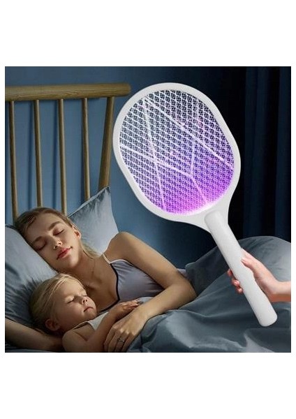 Şarjlı Sinek kovucu Masaüstü Standlı,mor Işık Sinek Kovucu Raket 5W fırsatları