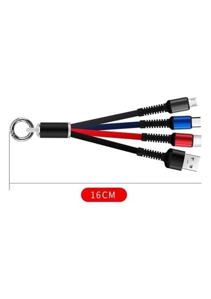 Işıklı Anahtarlık Model 3 In 1 USB Çıkışlı Mikro,type-C ve Iphone Uyumlu Şarj Kablosu indirimleri