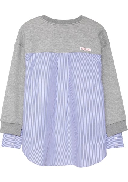 Sırtı Gömlek Matchli Baskılı Sweatshirt Gri