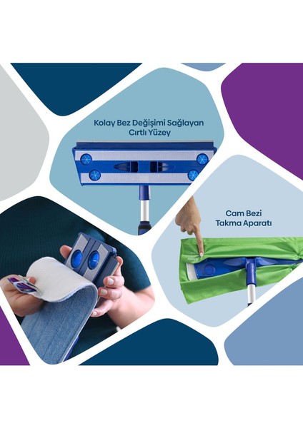 Mikrofiber Mop Seti 3'lü, Mavi ve Yeşil, Yedek, Çok Amaçlı, Kullanışlı ve Dayanıklı fiyatları