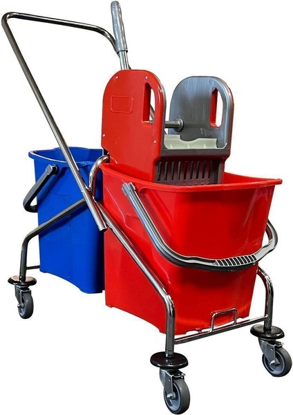 Çift Kovalı Krom Temizlik Arabası Paspas Arabası