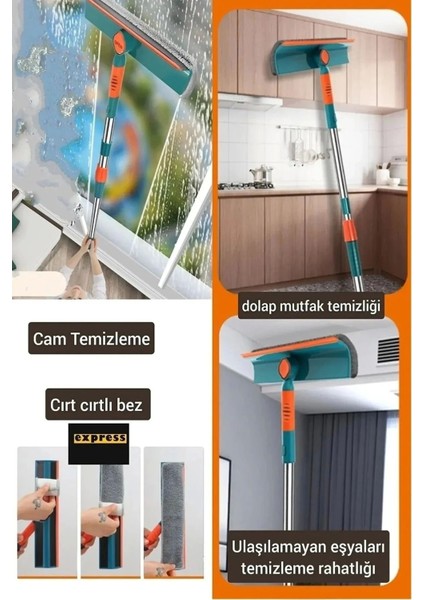 Home Teleskopik Çift Yönlü Pratik Cam Silme Aparatı 180 Derece Döner Pencere Cam Temizleyici