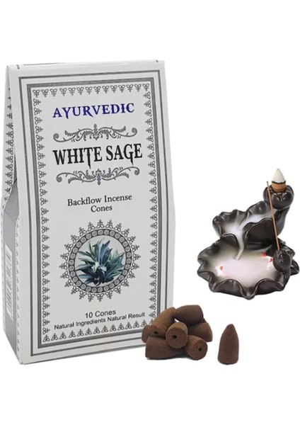 Doğal Konık Tütsüler (Şelale Geri Akışkanlı) || 20 Farklı Aroma ve Koku || Palo Santo, Whıte Sage (Adaçayı), Nag Champa,... (White Sage (Adaçayı))