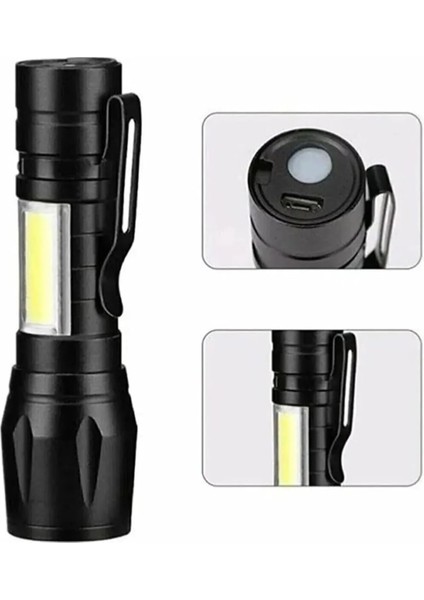 Mg Store Durum Feneri Ultra Güçlü 2500 Lumen 5W Cob LED USB Şarjlı El Feneri Avcılık Kamp Feneri Deprem