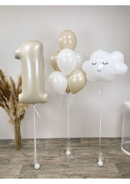 Doğum Günü Set Bulut Folyo Balon Bej Krem Yaş Doğum Günü Set Yaş Pastel Folyo Balon