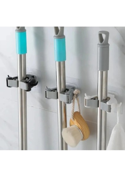 4 Adet Çok Amaçlı Paspas ,süpürge, Fırça ve Mob Askısı Sap Tutucu Mutfak ve Banyo Askısı Set