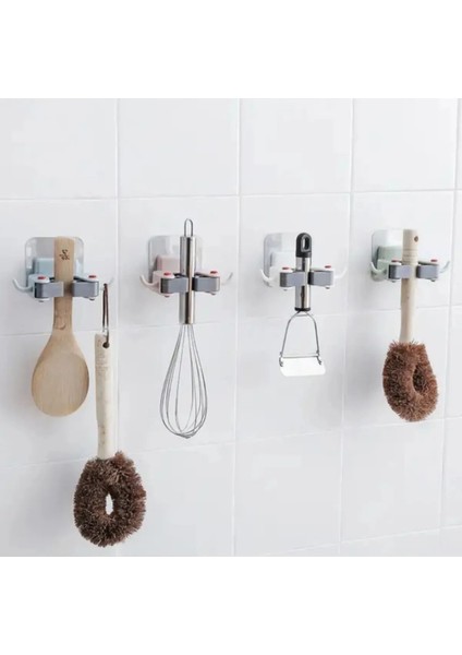4 Adet Çok Amaçlı Paspas ,süpürge, Fırça ve Mob Askısı Sap Tutucu Mutfak ve Banyo Askısı Set