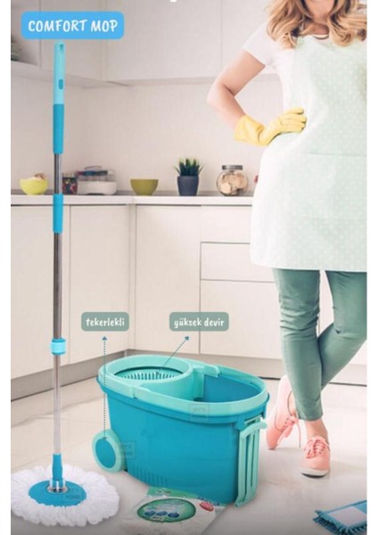 Comfort Mop Seti Tekerlekli Paspas Temizlik Seti Motek Temizlik Kovası Döner Başlıklı