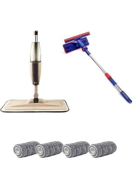 Teleskopik Mikrofiber Sprey Mop ve 4 Yedekli Cam Sılme Seti