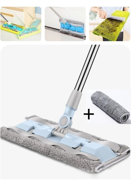 Mikrofiber teleskopik sihirli mop seti, yedek bezli, pratik temizlik aracı