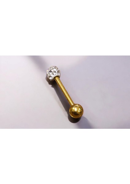 Taşlı Top Başlı Dik Model 1,2 cm Gümüş ve Gold Renk Piercing