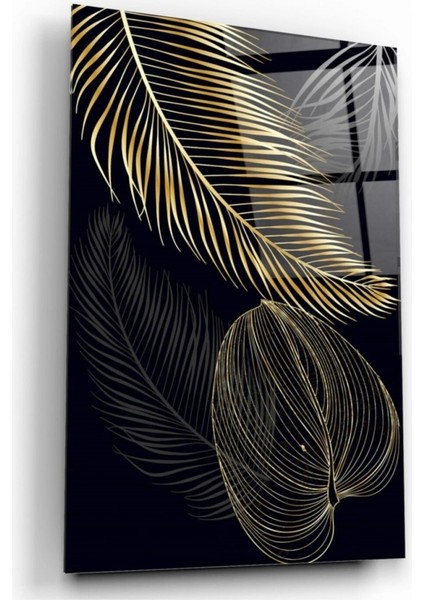 Teknoo- Gold Yapraklar Cam Tablo