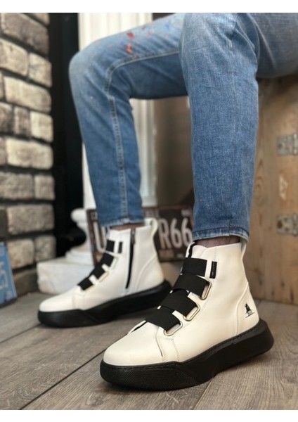 Bantlı Erkek Yüksek Taban Beyaz Siyah Spor Bot BA0142 fiyatları