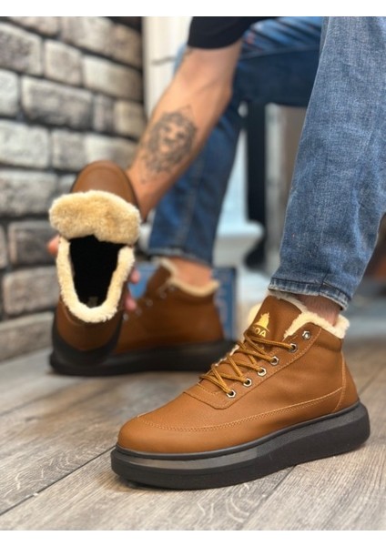 Içi Kürklü Bağcıklı Açık Taba Erkek Tarz Spor Bot BA0151 modelleri