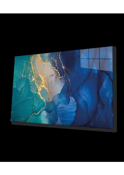 Teknoo- Mavi Renkli Soyut Cam Tablo Ev ve Ofis Duvar Dekoru