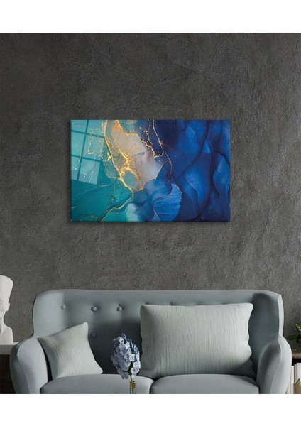 Teknoo- Mavi Renkli Soyut Cam Tablo Ev ve Ofis Duvar Dekoru modelleri