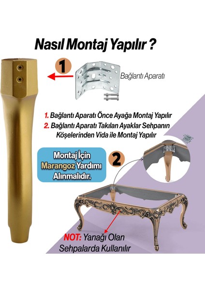 Erva Plastik Sehpa Ayağı 46 cm Gold Altın Orta Ayak Zigon Sehpa Mobilya Masa Ayakları Altın 1 Adet