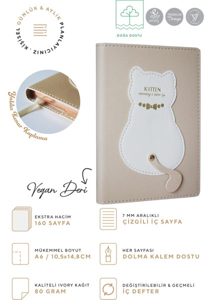 Geçmeli Kedili Defter A6 80 Gr. 192 Sayfa