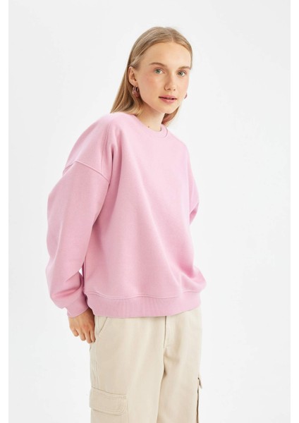 Coool Oversize Bisiklet Yaka Kalın Basic Sweatshirt A4177AX24WN