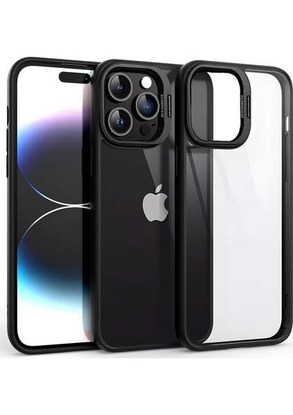 Öz Trend Store Iphone 15 Serisi Için Fullpack Serisi Arkası Ultra Clear Süper Şeffaf Kenarları Orta Sertlikte Silikon Lens Bölümü Stand Olabilen Kılıf + Lens Koruma Seti (Siyah, Iphone 15)