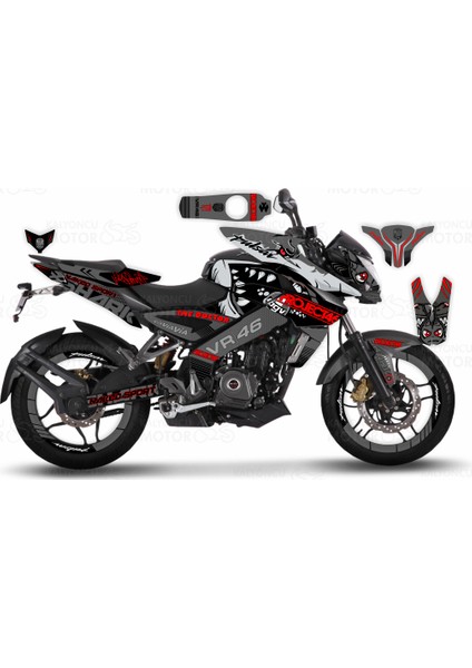 Bajaj Pulsar 200 NS Project 46 Rossi Shark Design Sticker Set Koyu Gri