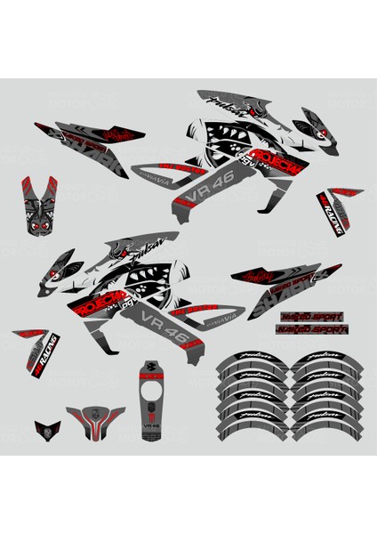 Bajaj Pulsar 200 NS Project 46 Rossi Shark Design Sticker Set Koyu Gri fiyatları