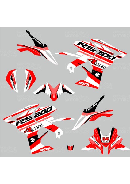 Bajaj Pulsar RS 200 R-Tech Design Sticker Set Kırmızı fiyatları