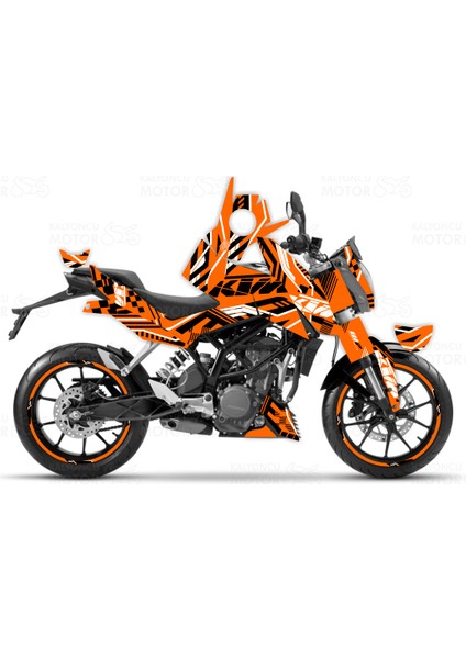 KTM Duke 200 Xtreme Lines Design Sticker Set Turuncu-Siyah-Beyaz (2011-2016)
