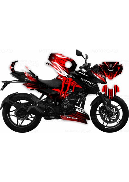 Bajaj Pulsar N 250 Monster Energy Desing Sticker Set Siyah Kırmızı Beyaz