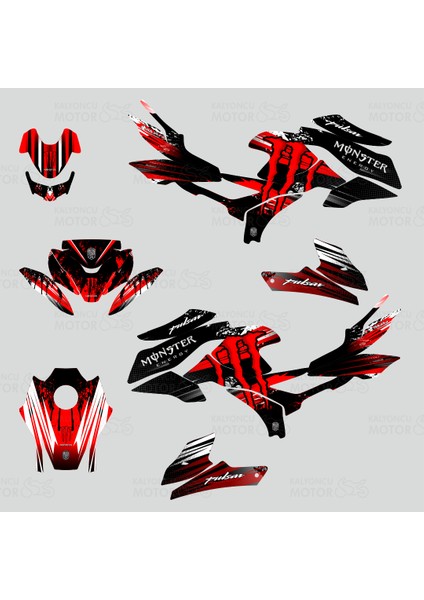 Bajaj Pulsar N 250 Monster Energy Desing Sticker Set Siyah Kırmızı Beyaz fiyatları