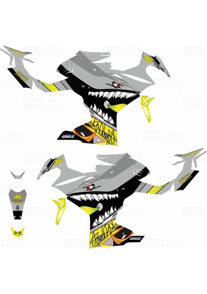 CF Moto 250 SR Rossi Shark Design Gri Sticker Set - Motor Kaplama fiyatları