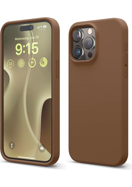 Öz Trend Store 14 Pro (6.1) Inç Içi Kadife Lansman Silikon Kılıf Şok Emici Full Kasa Koruma Sağlayan Kılıf -Silicone Case Compatible With iPhone 14 Pro Gel Rubber Full Body Protection Cover Case (Kahverengi)