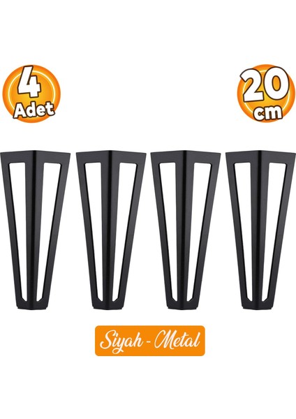 Ovit Metal Siyah 20 cm Mobilya Koltuk Kanepe Konsol Tv Ünitesi Yükseltici Ayağı Ayakları 4 Adet