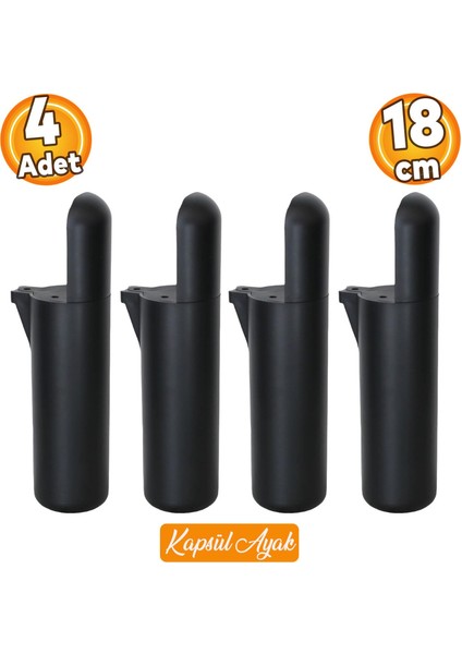 Kapsül Bohem Mobilya Kanepe Tv Ünitesi Koltuk Konsol Yükseltici Ayağı Ayakları Siyah 18 cm 4 Adet
