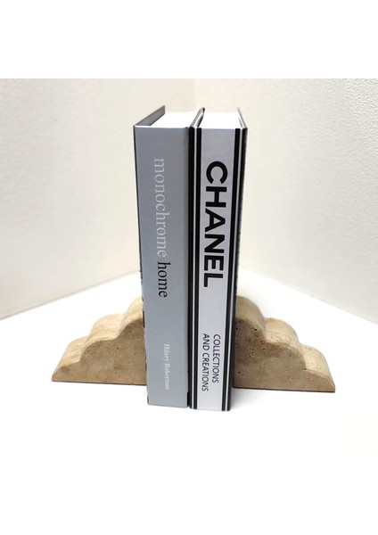 Dekoratif Kitap Tutucu 2'li, Doğal Traverten Kitap Düzenleyici, Kitaplık Organizer,