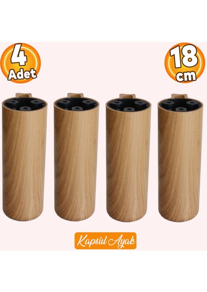 Kapsül Bohem Açık Ceviz 18 cm Mobilya Kanepe Koltuk Baza Yükseltici Yükseltme Ayakları 4 Adet