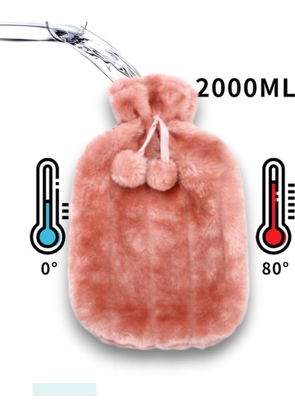 2 Litre Ponponlu Yumuşak Peluş Sıcak Su Torbası Pembe fırsatları
