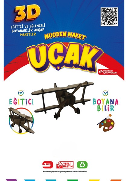 212TOYZZ 3D Boyanabilir Ahşap Uçak Maketi - Çocuklar Için Eğitici Oyuncak