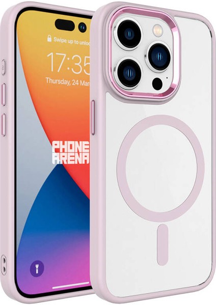 Apple iPhone 14 Pro Kılıf Wireless Şarj Özellikli Zore Krom Magsafe Silikon Kapak