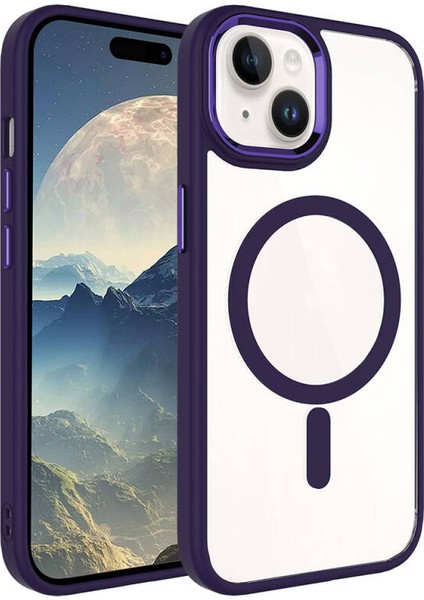 Apple iPhone 15 Kılıf Wireless Şarj Özellikli Zore Krom Magsafe Silikon Kapak