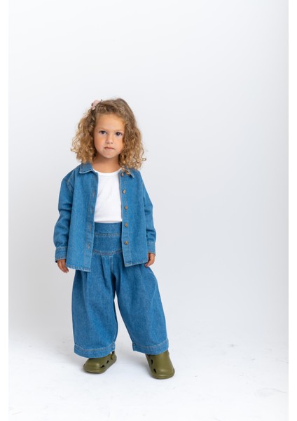 Pileli Beli Lastikli Kız Çocuk Kot Pantolon Mavi fiyatları