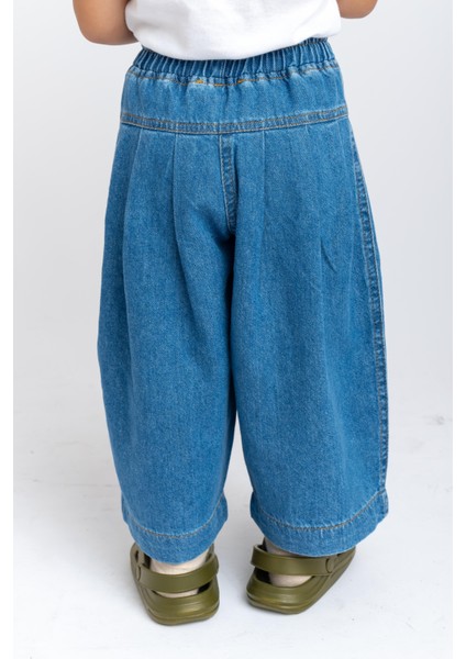Pileli Beli Lastikli Kız Çocuk Kot Pantolon Mavi fırsatları