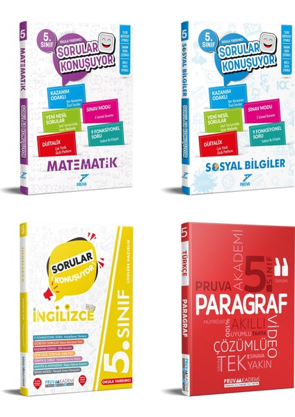 2025 5. Sınıf Matematik + Sosyal + Ingilizce + Paragraf Soru Seti 4 Kitap Güncel Müfredat