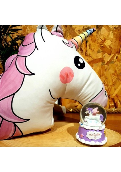 Dream Unicorn Işıklı Kar Küresi ve 3D Unicorn Yastık Arkadaşa Hediye
